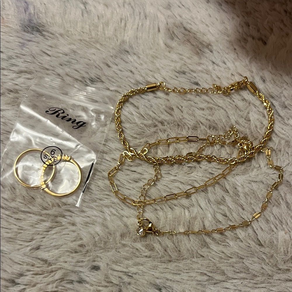 Gold Chain Necklace and Ring Set